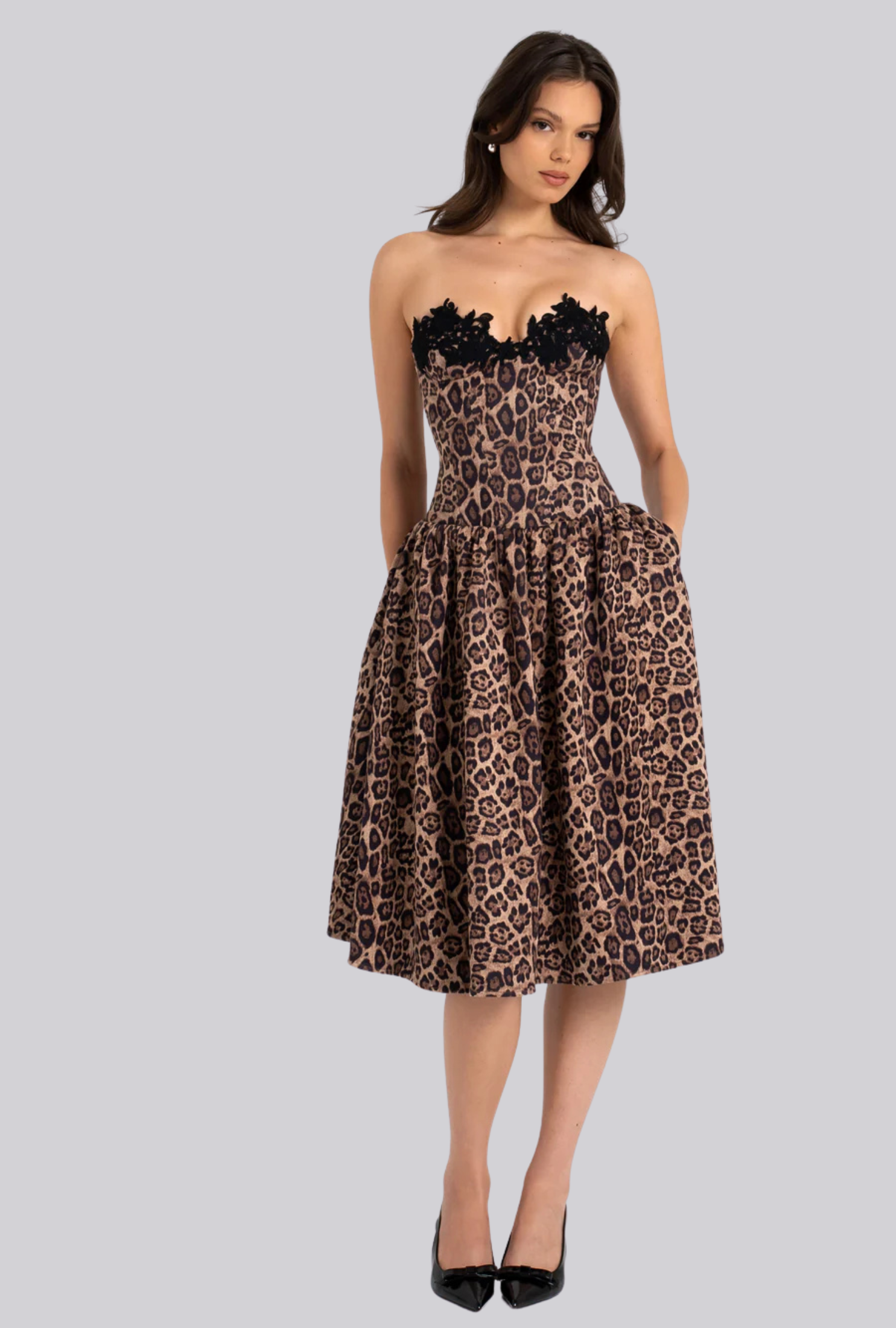 Liora Black Leopard Midi Dress