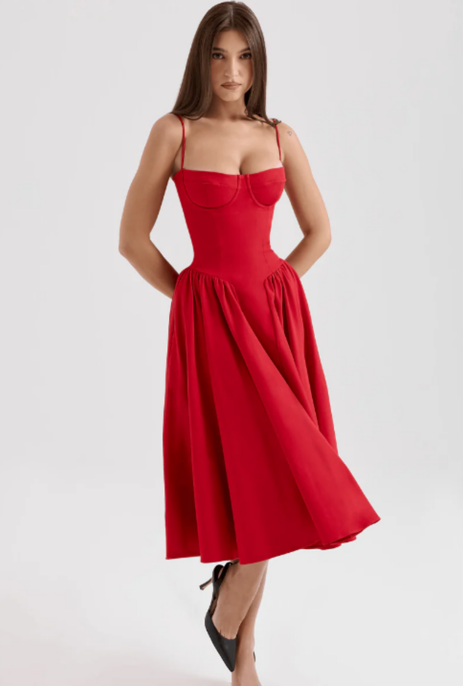 Midnight Elegance Corset Midi Dress